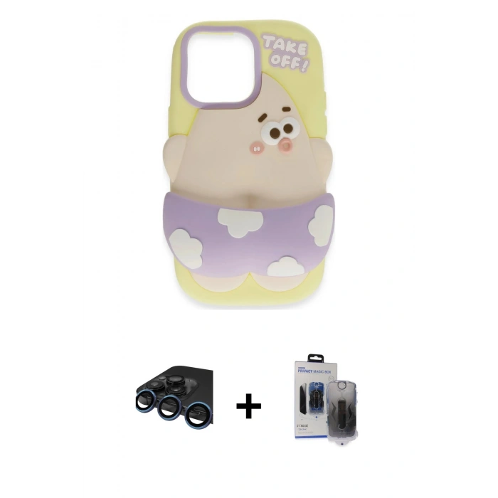 MARSİLYAN™- iPhone 15 Pro Max Kılıf Akış Yansıma - Siyah Vanessa Magic Hayalet Cam + Raze Metal Kamera Lens - LT