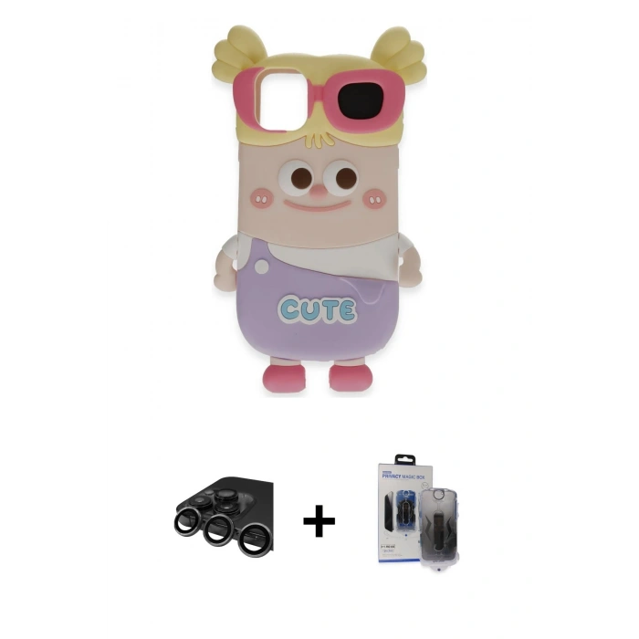 MARSİLYAN™- iPhone 15 Pro Max Kılıf Akış Yansıma - Siyah Vanessa Magic Hayalet Cam + Raze Metal Kamera Lens - TMGI