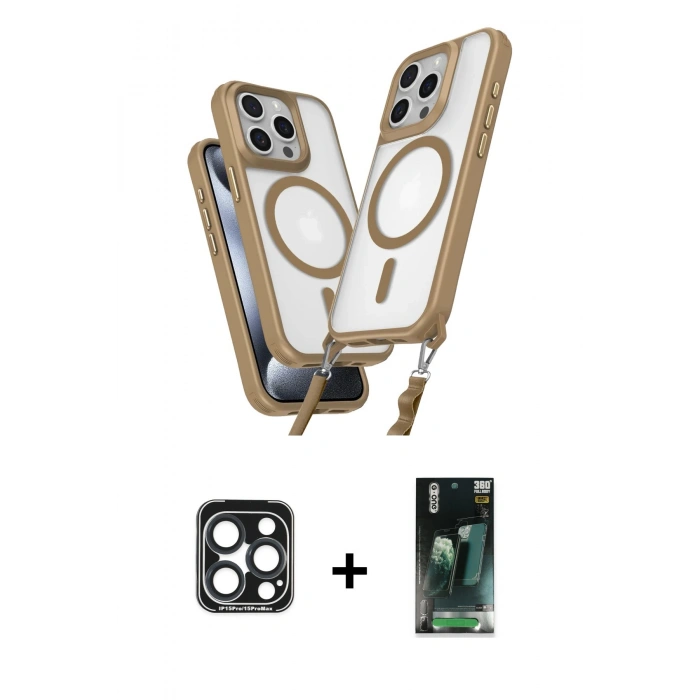 MARSİLYAN™- iPhone 15 Pro Max Kılıf Atlas Doku Koleksiyonu - Şeffaf 360 Full Body Arka Koruyucu + PVD Metal Kamera Lens - LT