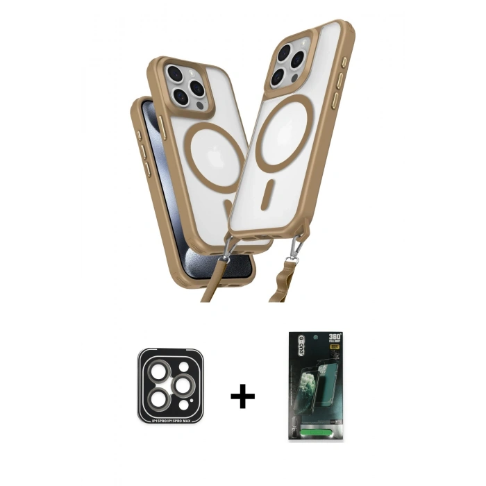 MARSİLYAN™- iPhone 15 Pro Max Kılıf Atlas Doku Koleksiyonu - Şeffaf 360 Full Body Arka Koruyucu + PVD Metal Kamera Lens - GI