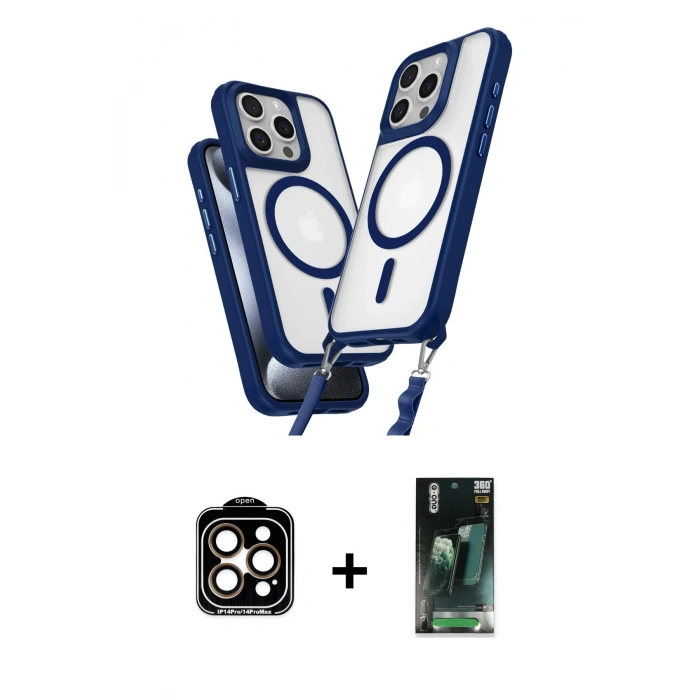 MARSİLYAN™- iPhone 15 Pro Max Kılıf Atlas Doku Koleksiyonu - Şeffaf 360 Full Body Arka Koruyucu + PVD Metal Kamera Lens - TU
