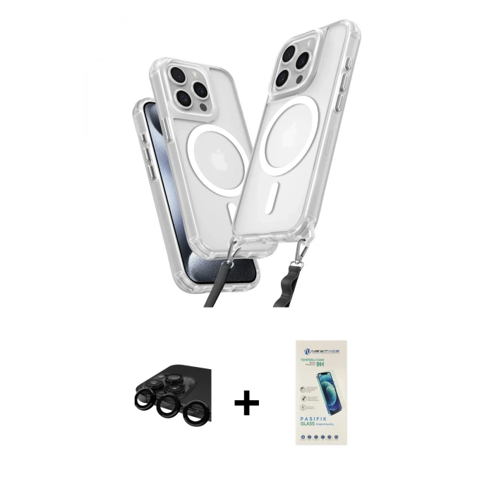 MARSİLYAN™- iPhone 15 Pro Max Kılıf Atlas Doku Koleksiyonu - Şeffaf Pasifik Cam Ekran Koruyucu + Raze Metal Kamera Lens - SH