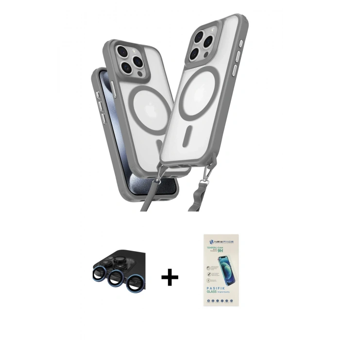 MARSİLYAN™- iPhone 15 Pro Max Kılıf Atlas Doku Koleksiyonu - Şeffaf Pasifik Cam Ekran Koruyucu + Raze Metal Kamera Lens - LT