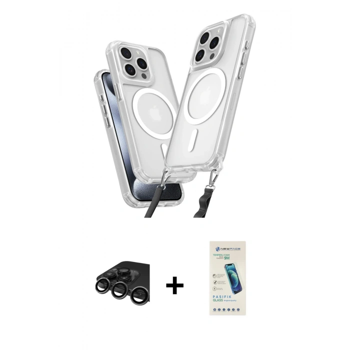 MARSİLYAN™- iPhone 15 Pro Max Kılıf Atlas Doku Koleksiyonu - Şeffaf Pasifik Cam Ekran Koruyucu + Raze Metal Kamera Lens - TMGI