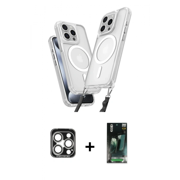 MARSİLYAN™- iPhone 15 Pro Max Kılıf Atlas Doku Koleksiyonu - Siyah 360 Mat Full Body Arka Koruyucu + PVD Metal Kamera Lens - GS
