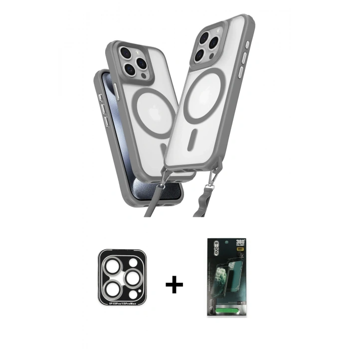 MARSİLYAN™- iPhone 15 Pro Max Kılıf Atlas Doku Koleksiyonu - Siyah 360 Mat Full Body Arka Koruyucu + PVD Metal Kamera Lens - GS