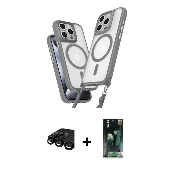 MARSİLYAN™- iPhone 15 Pro Max Kılıf Atlas Doku Koleksiyonu - Siyah 360 Mat Full Body Arka Koruyucu + Raze Metal Kamera Lens - SH
