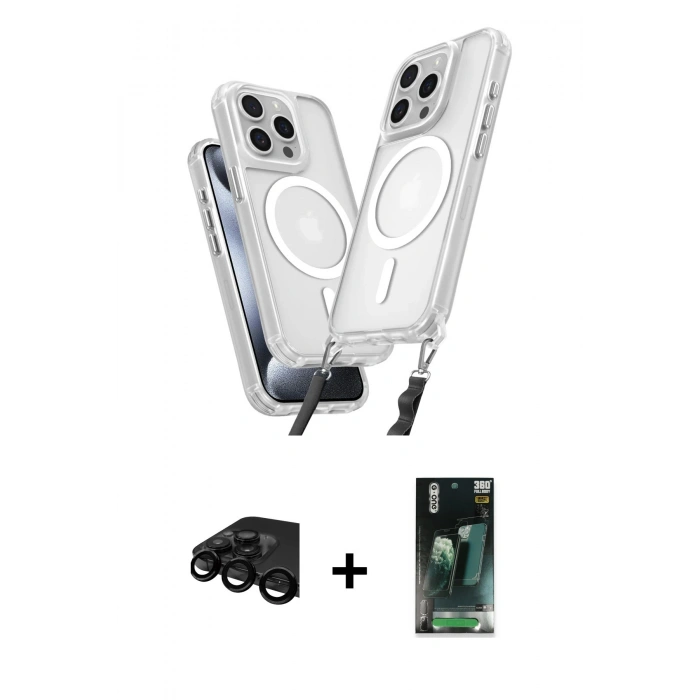 MARSİLYAN™- iPhone 15 Pro Max Kılıf Atlas Doku Koleksiyonu - Siyah 360 Mat Full Body Arka Koruyucu + Raze Metal Kamera Lens - SH