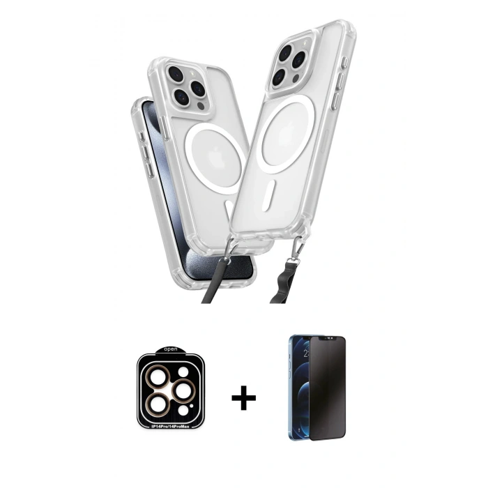 MARSİLYAN™- iPhone 15 Pro Max Kılıf Atlas Doku Koleksiyonu - Siyah 3D Antistatik Hayalet Cam Ekran Koruyucu + PVD Metal Kamera Lens - TU