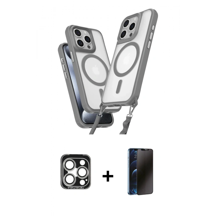 MARSİLYAN™- iPhone 15 Pro Max Kılıf Atlas Doku Koleksiyonu - Siyah 3D Antistatik Hayalet Cam Ekran Koruyucu + PVD Metal Kamera Lens - GS