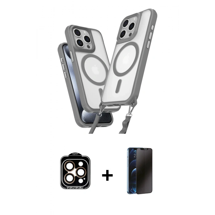 MARSİLYAN™- iPhone 15 Pro Max Kılıf Atlas Doku Koleksiyonu - Siyah 3D Antistatik Hayalet Cam Ekran Koruyucu + PVD Metal Kamera Lens - TU