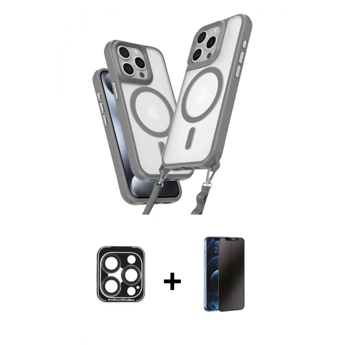 MARSİLYAN™- iPhone 15 Pro Max Kılıf Atlas Doku Koleksiyonu - Siyah 3D Antistatik Hayalet Cam Ekran Koruyucu + PVD Metal Kamera Lens - LT