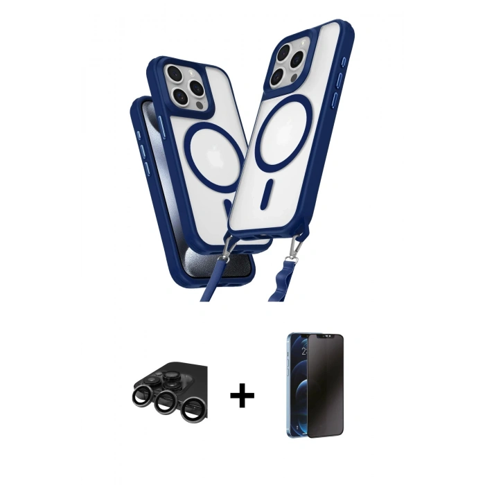 MARSİLYAN™- iPhone 15 Pro Max Kılıf Atlas Doku Koleksiyonu - Siyah 3D Antistatik Hayalet Cam Ekran Koruyucu + Raze Metal Kamera Lens - TMGI