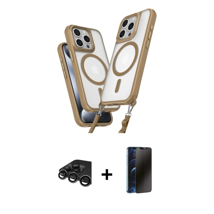MARSİLYAN™- iPhone 15 Pro Max Kılıf Atlas Doku Koleksiyonu - Siyah 3D Antistatik Hayalet Cam Ekran Koruyucu + Raze Metal Kamera Lens - TMGI