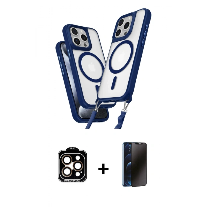 MARSİLYAN™- iPhone 15 Pro Max Kılıf Atlas Doku Koleksiyonu - Siyah 3D Antistatik Hayalet Cam Ekran Koruyucu + PVD Metal Kamera Lens - TU