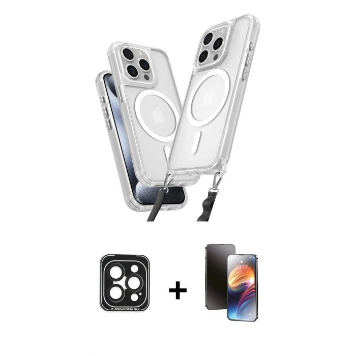 MARSİLYAN™- iPhone 15 Pro Max Kılıf Atlas Doku Koleksiyonu - Siyah 3D Antistatik Mat Seramik Nano Ekran Koruyucu + Siyah PVD Metal Kamera Lens