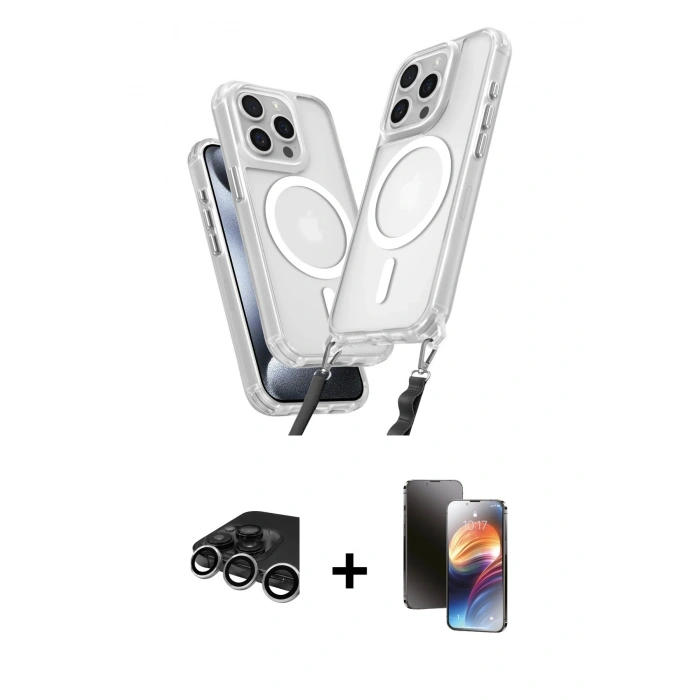 MARSİLYAN™- iPhone 15 Pro Max Kılıf Atlas Doku Koleksiyonu - Siyah 3D Antistatik Mat Seramik Nano Ekran Koruyucu + Raze Metal Kamera Lens - GS