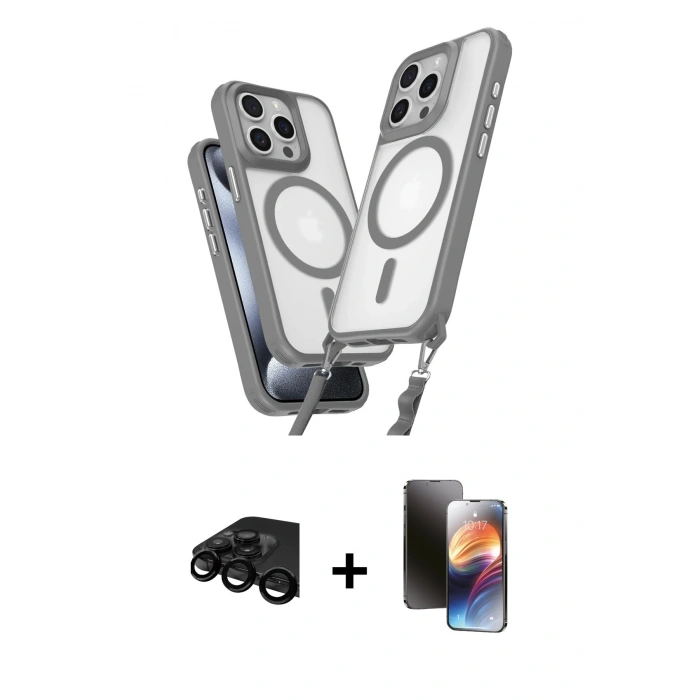 MARSİLYAN™- iPhone 15 Pro Max Kılıf Atlas Doku Koleksiyonu - Siyah 3D Antistatik Mat Seramik Nano Ekran Koruyucu + Raze Metal Kamera Lens - SH
