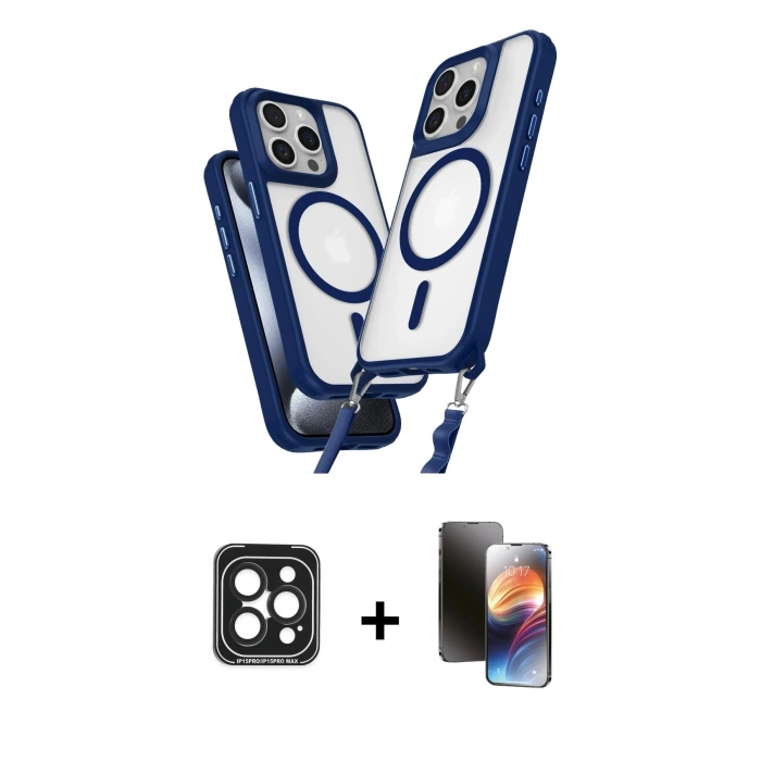 MARSİLYAN™- iPhone 15 Pro Max Kılıf Atlas Doku Koleksiyonu - Siyah 3D Antistatik Mat Seramik Nano Ekran Koruyucu + Siyah PVD Metal Kamera Lens