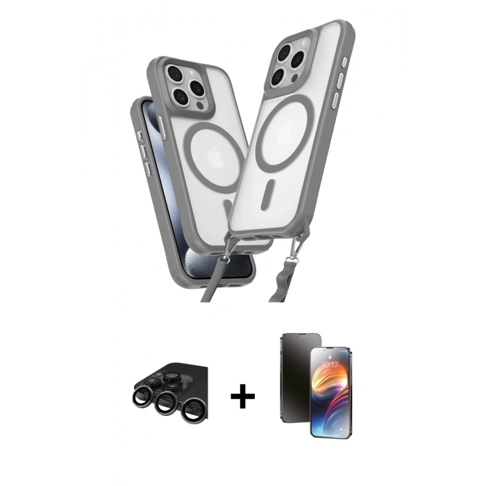 MARSİLYAN™- iPhone 15 Pro Max Kılıf Atlas Doku Koleksiyonu - Siyah 3D Antistatik Mat Seramik Nano Ekran Koruyucu + Raze Metal Kamera Lens - TMGI