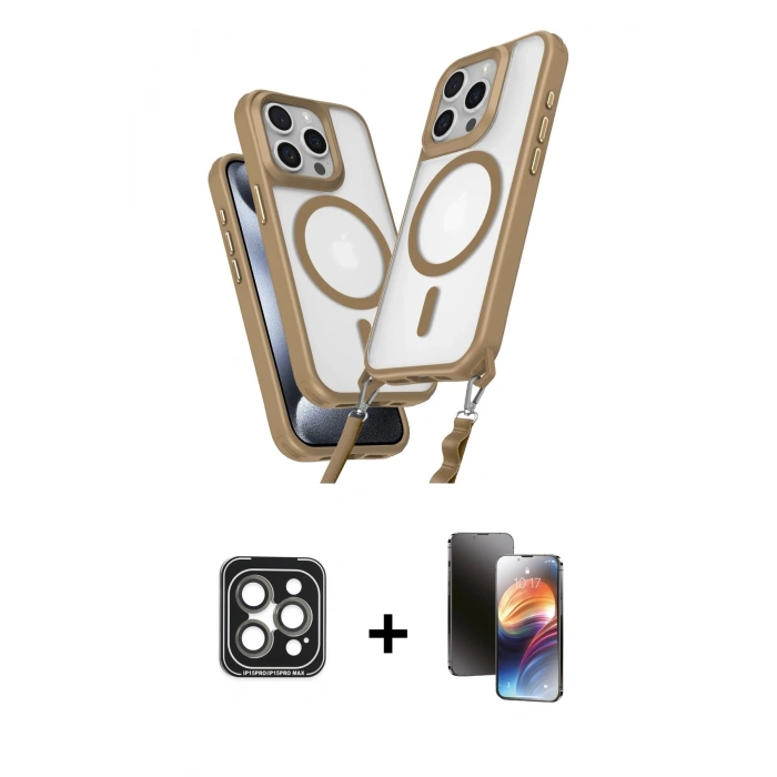 MARSİLYAN™- iPhone 15 Pro Max Kılıf Atlas Doku Koleksiyonu - Siyah 3D Antistatik Mat Seramik Nano Ekran Koruyucu + PVD Metal Kamera Lens - GI