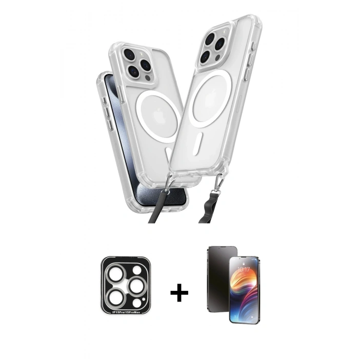 MARSİLYAN™- iPhone 15 Pro Max Kılıf Atlas Doku Koleksiyonu - Siyah 3D Antistatik Mat Seramik Nano Ekran Koruyucu + PVD Metal Kamera Lens - GS