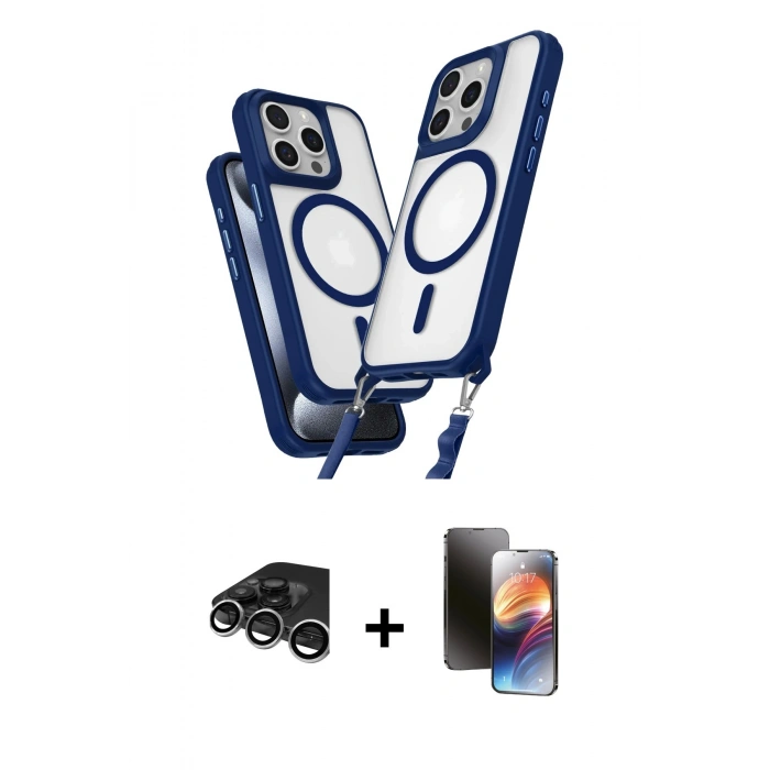 MARSİLYAN™- iPhone 15 Pro Max Kılıf Atlas Doku Koleksiyonu - Siyah 3D Antistatik Mat Seramik Nano Ekran Koruyucu + Raze Metal Kamera Lens - GS