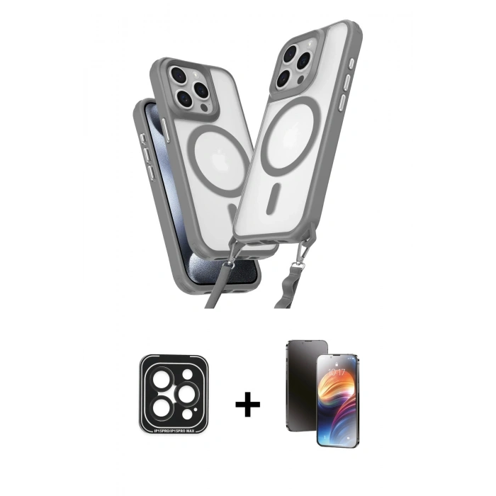 MARSİLYAN™- iPhone 15 Pro Max Kılıf Atlas Doku Koleksiyonu - Siyah 3D Antistatik Mat Seramik Nano Ekran Koruyucu + Siyah PVD Metal Kamera Lens