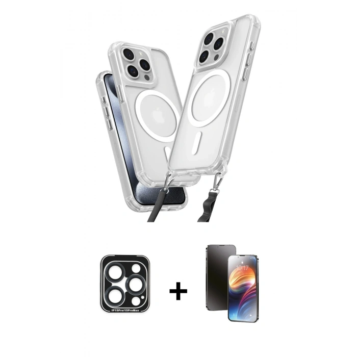 MARSİLYAN™- iPhone 15 Pro Max Kılıf Atlas Doku Koleksiyonu - Siyah 3D Antistatik Mat Seramik Nano Ekran Koruyucu + PVD Metal Kamera Lens - LT