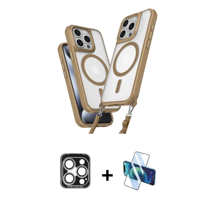 MARSİLYAN™- iPhone 15 Pro Max Kılıf Atlas Doku Koleksiyonu - Siyah 3D Antistatik Seramik Nano Ekran Koruyucu + PVD Metal Kamera Lens - GS