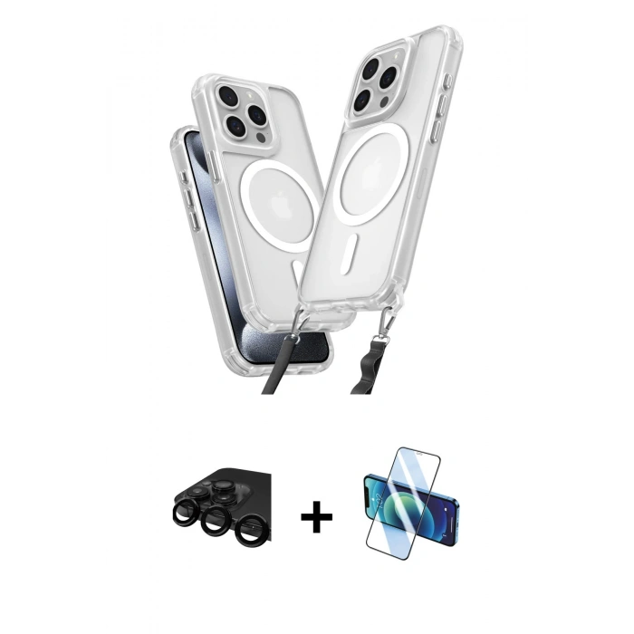 MARSİLYAN™- iPhone 15 Pro Max Kılıf Atlas Doku Koleksiyonu - Siyah 3D Antistatik Seramik Nano Ekran Koruyucu + Raze Metal Kamera Lens - SH
