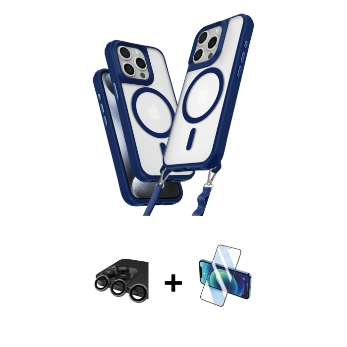 MARSİLYAN™- iPhone 15 Pro Max Kılıf Atlas Doku Koleksiyonu - Siyah 3D Antistatik Seramik Nano Ekran Koruyucu + Raze Metal Kamera Lens - TMGI