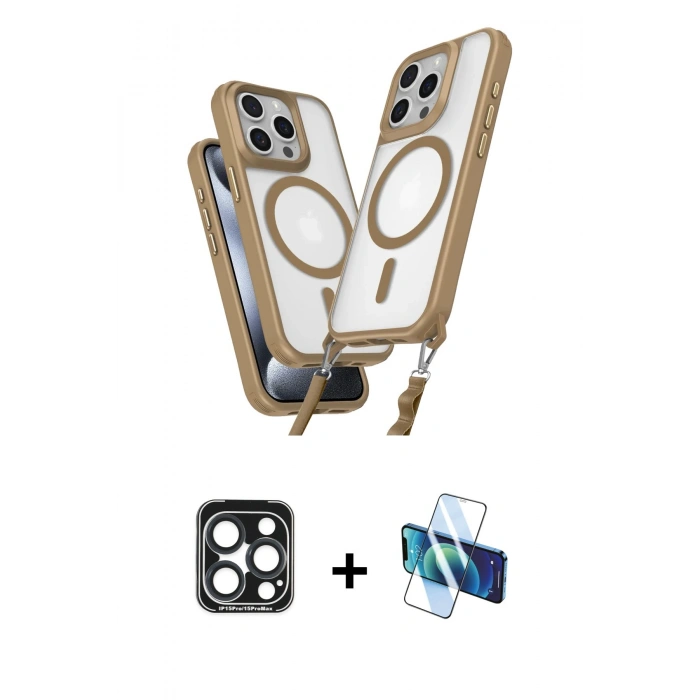 MARSİLYAN™- iPhone 15 Pro Max Kılıf Atlas Doku Koleksiyonu - Siyah 3D Antistatik Seramik Nano Ekran Koruyucu + PVD Metal Kamera Lens - LT