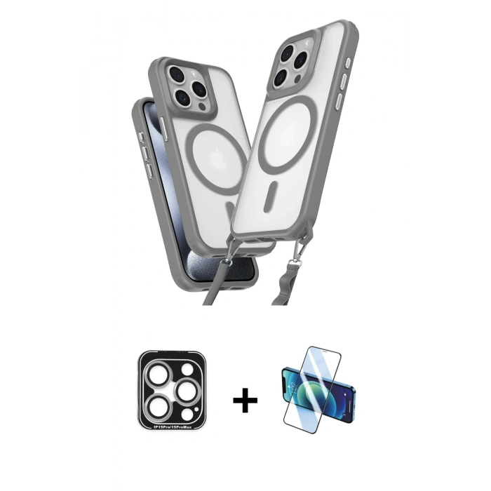 MARSİLYAN™- iPhone 15 Pro Max Kılıf Atlas Doku Koleksiyonu - Siyah 3D Antistatik Seramik Nano Ekran Koruyucu + PVD Metal Kamera Lens - GS