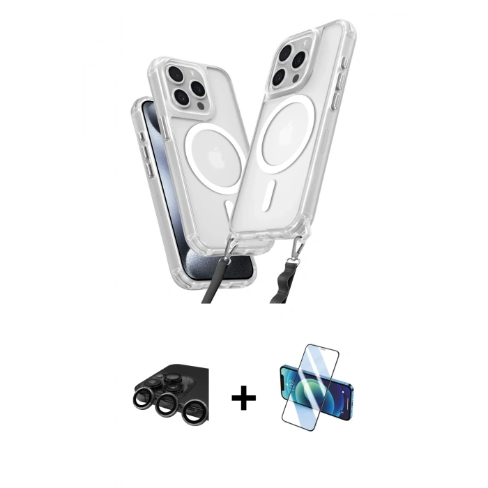 MARSİLYAN™- iPhone 15 Pro Max Kılıf Atlas Doku Koleksiyonu - Siyah 3D Antistatik Seramik Nano Ekran Koruyucu + Raze Metal Kamera Lens - TMGI