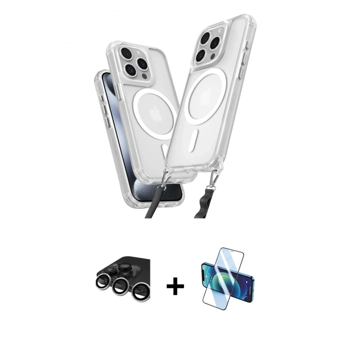 MARSİLYAN™- iPhone 15 Pro Max Kılıf Atlas Doku Koleksiyonu - Siyah 3D Antistatik Seramik Nano Ekran Koruyucu + Raze Metal Kamera Lens - GS