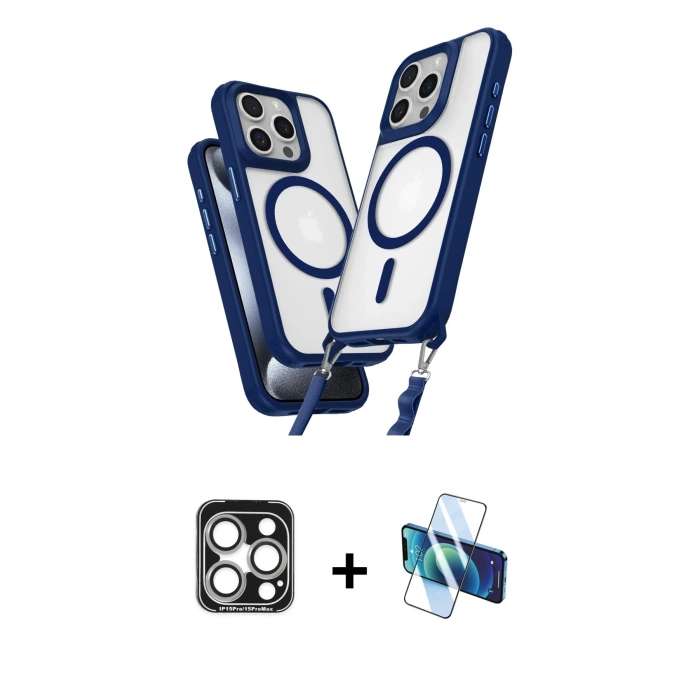 MARSİLYAN™- iPhone 15 Pro Max Kılıf Atlas Doku Koleksiyonu - Siyah 3D Antistatik Seramik Nano Ekran Koruyucu + PVD Metal Kamera Lens - GS