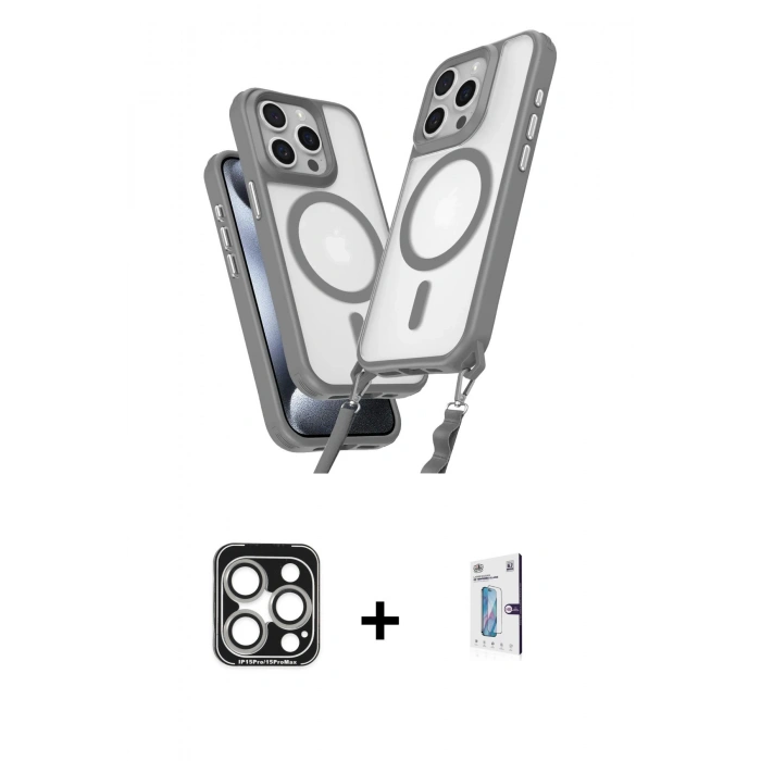 MARSİLYAN™- iPhone 15 Pro Max Kılıf Atlas Doku Koleksiyonu - Siyah Bilvis 0.18mm Plus Cam Ekran Koruyucu + PVD Metal Kamera Lens - GS