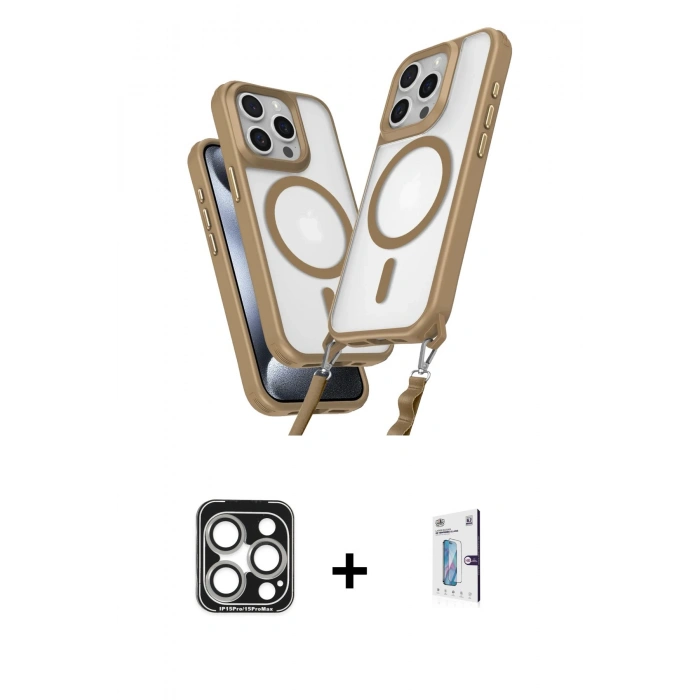 MARSİLYAN™- iPhone 15 Pro Max Kılıf Atlas Doku Koleksiyonu - Siyah Bilvis 0.18mm Plus Cam Ekran Koruyucu + PVD Metal Kamera Lens - GS