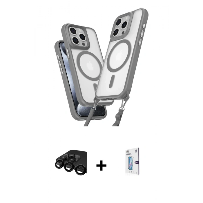 MARSİLYAN™- iPhone 15 Pro Max Kılıf Atlas Doku Koleksiyonu - Siyah Bilvis 0.18mm Plus Cam Ekran Koruyucu + Raze Metal Kamera Lens - SH