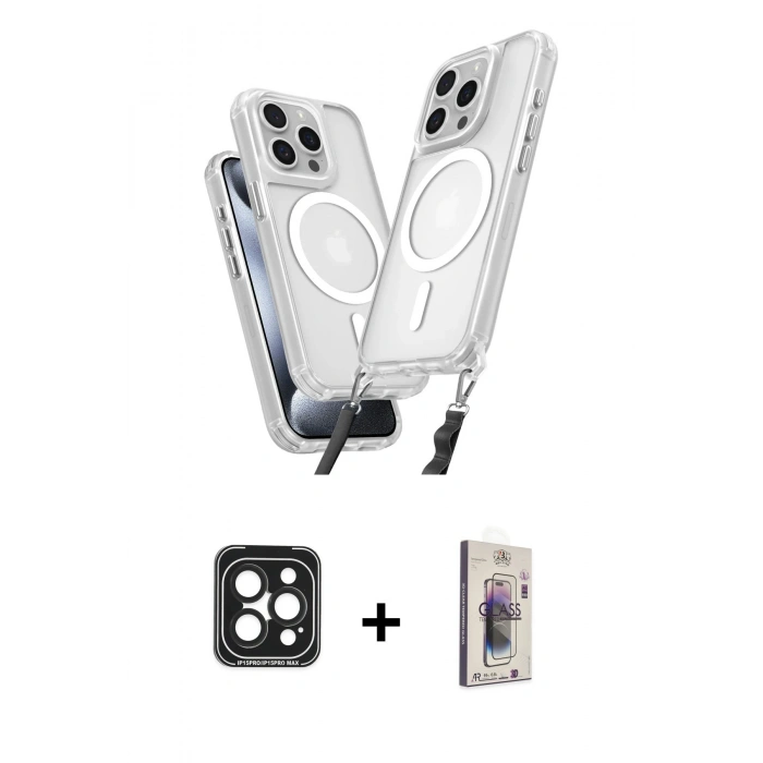 MARSİLYAN™- iPhone 15 Pro Max Kılıf Atlas Doku Koleksiyonu - Siyah Bilvis 3D Cam Ekran Koruyucu + PVD Metal Kamera Lens - SH
