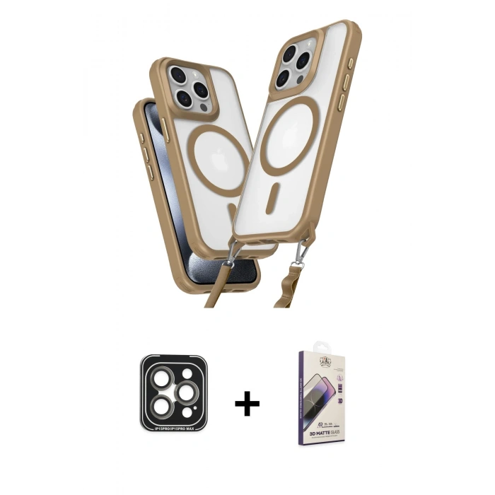 MARSİLYAN™- iPhone 15 Pro Max Kılıf Atlas Doku Koleksiyonu - Siyah Bilvis 3D Mat Cam Ekran Koruyucu + PVD Metal Kamera Lens - GI