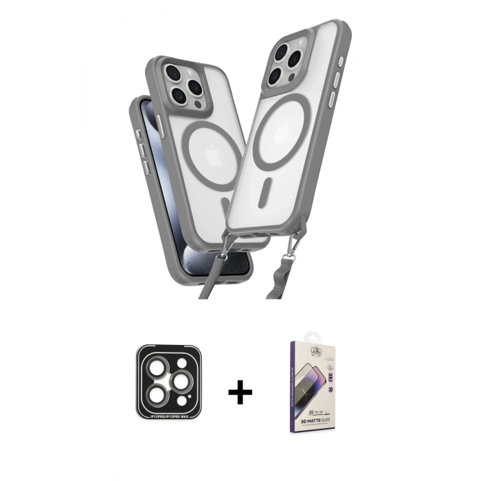 MARSİLYAN™- iPhone 15 Pro Max Kılıf Atlas Doku Koleksiyonu - Siyah Bilvis 3D Mat Cam Ekran Koruyucu + PVD Metal Kamera Lens - GI