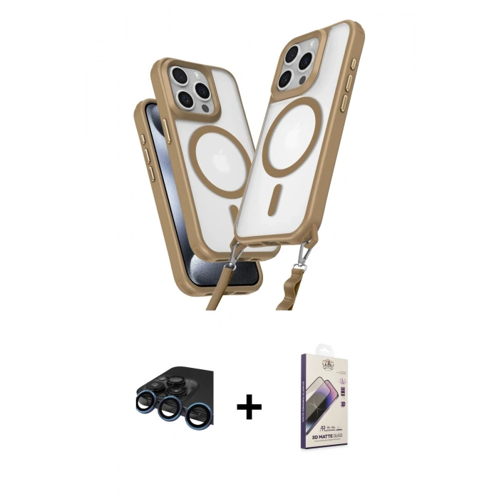 MARSİLYAN™- iPhone 15 Pro Max Kılıf Atlas Doku Koleksiyonu - Siyah Bilvis 3D Mat Cam Ekran Koruyucu + Raze Metal Kamera Lens - LT