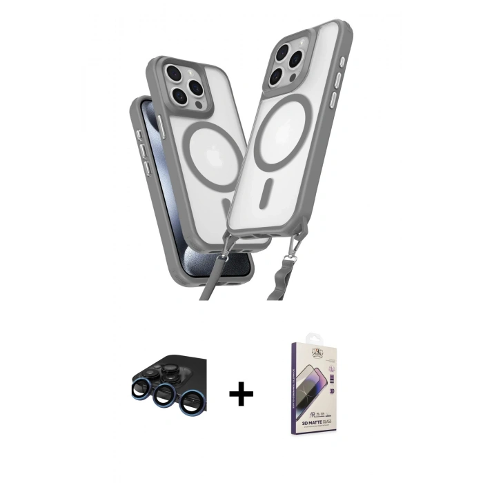 MARSİLYAN™- iPhone 15 Pro Max Kılıf Atlas Doku Koleksiyonu - Siyah Bilvis 3D Mat Cam Ekran Koruyucu + Raze Metal Kamera Lens - LT