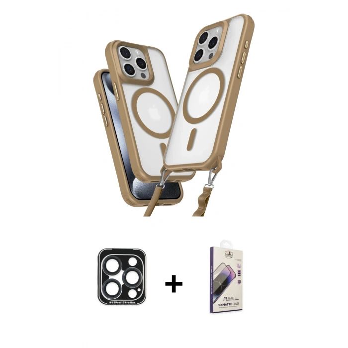 MARSİLYAN™- iPhone 15 Pro Max Kılıf Atlas Doku Koleksiyonu - Siyah Bilvis 3D Mat Cam Ekran Koruyucu + PVD Metal Kamera Lens - LT