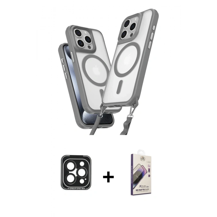 MARSİLYAN™- iPhone 15 Pro Max Kılıf Atlas Doku Koleksiyonu - Siyah Bilvis 3D Mat Cam Ekran Koruyucu + Siyah PVD Metal Kamera Lens