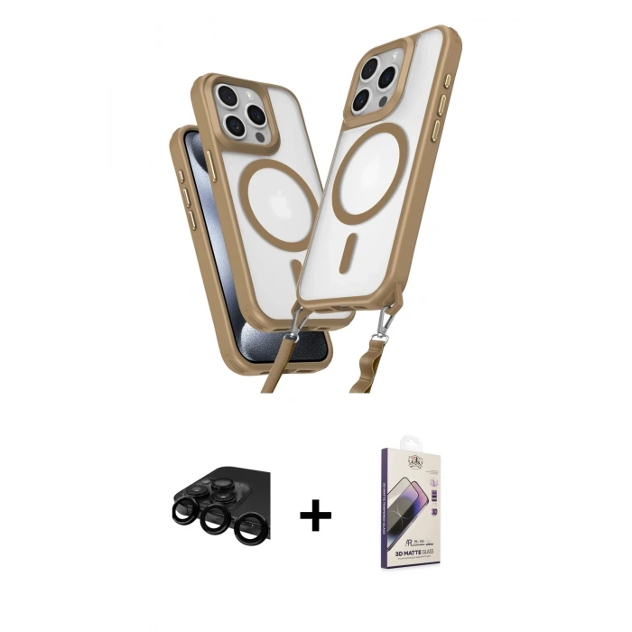 MARSİLYAN™- iPhone 15 Pro Max Kılıf Atlas Doku Koleksiyonu - Siyah Bilvis 3D Mat Cam Ekran Koruyucu + Raze Metal Kamera Lens - SH