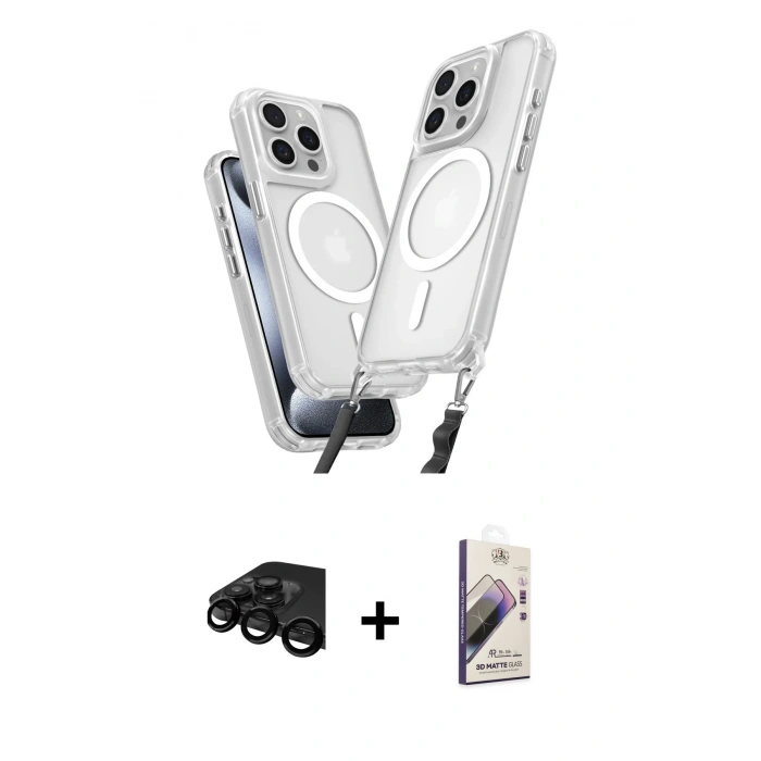MARSİLYAN™- iPhone 15 Pro Max Kılıf Atlas Doku Koleksiyonu - Siyah Bilvis 3D Mat Cam Ekran Koruyucu + Raze Metal Kamera Lens - SH