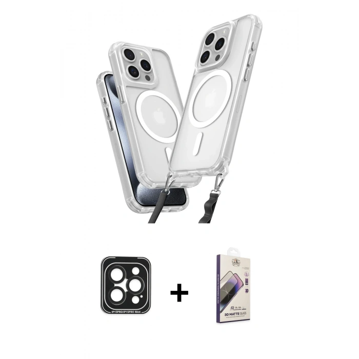 MARSİLYAN™- iPhone 15 Pro Max Kılıf Atlas Doku Koleksiyonu - Siyah Bilvis 3D Mat Cam Ekran Koruyucu + Siyah PVD Metal Kamera Lens